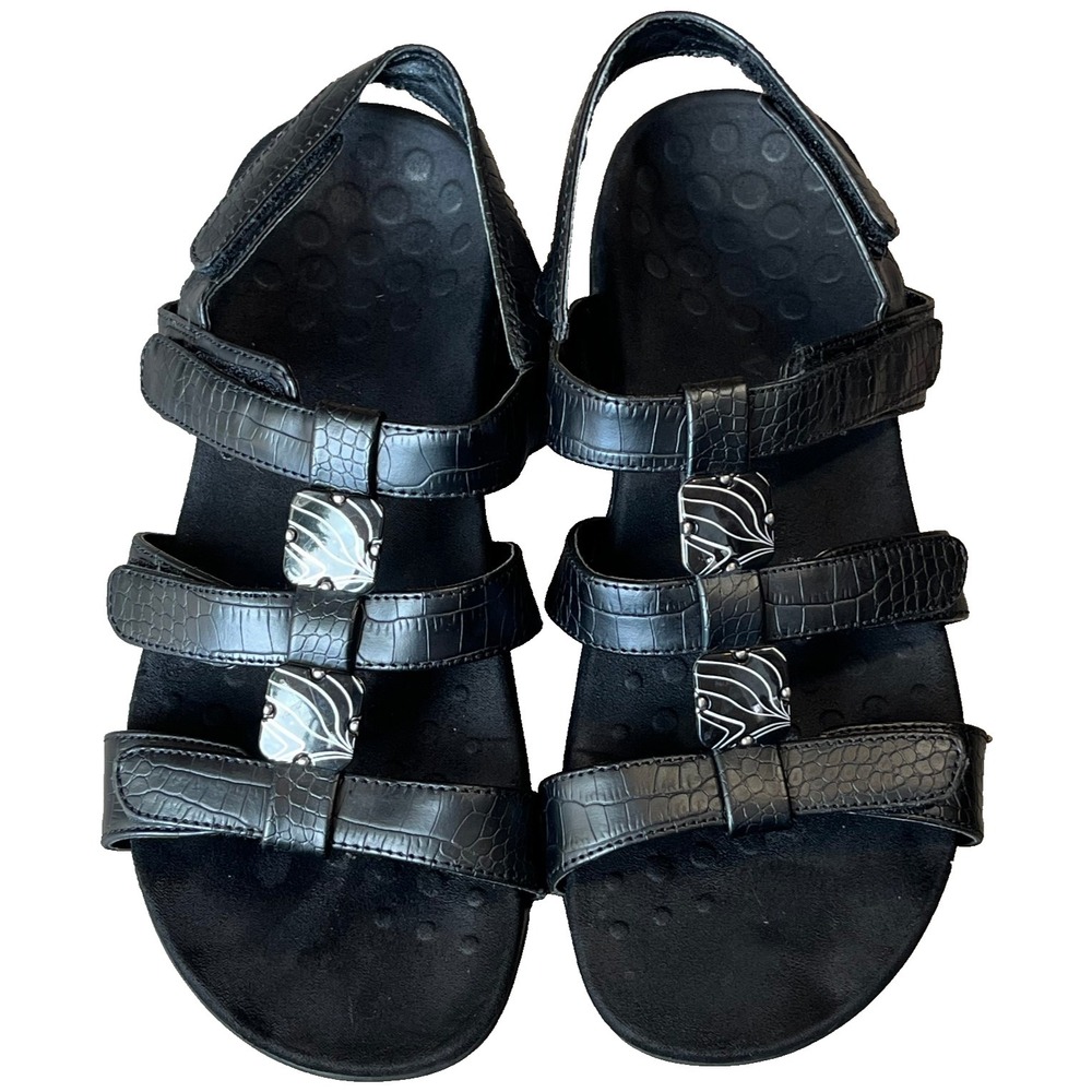 Vionic Amber Black Leather Slingback Sandals Medallions Womens 6 UK 4 EU 37